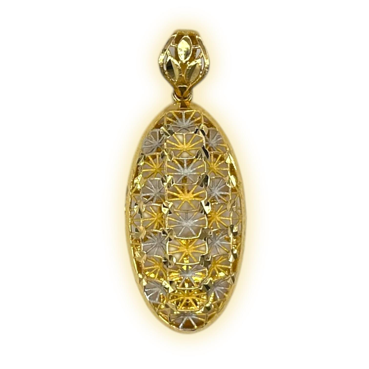 پلاک طلا زنانه طرح بیضی فیوژن دورنگ پلاک طلا زنانه طرح بیضی فیوژن دورنگ