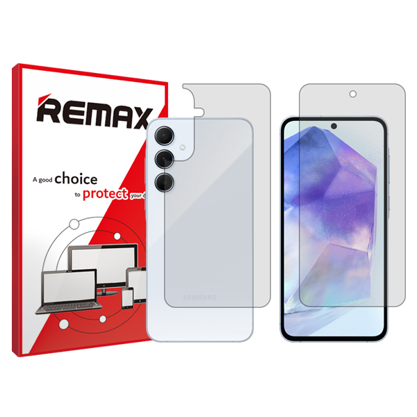 محافظ صفحه نمایش شفاف ریمکس مدل HyGEL مناسب برای گوشی موبایل سامسونگ Galaxy A55  به همراه محافظ پشت گوشی محافظ صفحه نمایش شفاف ریمکس مدل HyGEL مناسب برای گوشی موبایل سامسونگ Galaxy A55  به همراه محافظ پشت گوشی