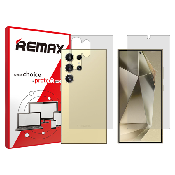 محافظ صفحه نمایش شفاف ریمکس مدل HyGEL مناسب برای گوشی موبایل سامسونگ  Galaxy S24 Ultra به همراه محافظ پشت گوشی محافظ صفحه نمایش شفاف ریمکس مدل HyGEL مناسب برای گوشی موبایل سامسونگ  Galaxy S24 Ultra به همراه محافظ پشت گوشی