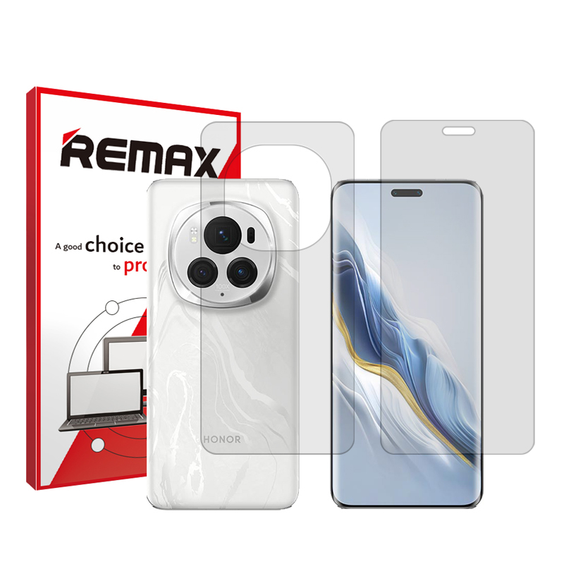 محافظ صفحه نمایش شفاف ریمکس مدل HyGEL مناسب برای گوشی موبایل آنر Magic 6 Pro به همراه محافظ پشت گوشی محافظ صفحه نمایش شفاف ریمکس مدل HyGEL مناسب برای گوشی موبایل آنر Magic 6 Pro به همراه محافظ پشت گوشی