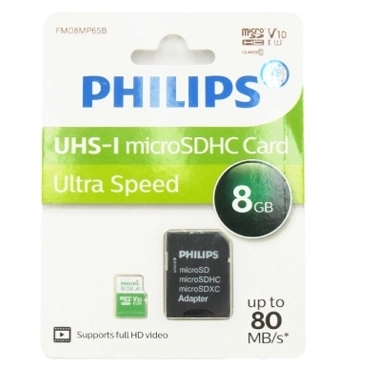 کارت حافظه MicroSDHC فیلیپس مدل Ultra Speed استاندارد UHS-I U1 سرعت 80MB/s ظرفیت 8 گیگابایت به همراه آداپتور  کارت حافظه MicroSDHC فیلیپس مدل Ultra Speed استاندارد UHS-I U1 سرعت 80MB/s ظرفیت 8 گیگابایت به همراه آداپتور