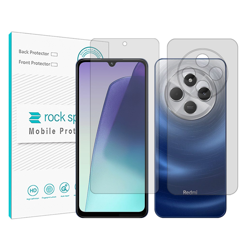 محافظ صفحه نمایش شفاف راک اسپیس مدل Resistant مناسب برای گوشی موبایل شیائومی Redmi 14C به همراه محافظ پشت گوشی 