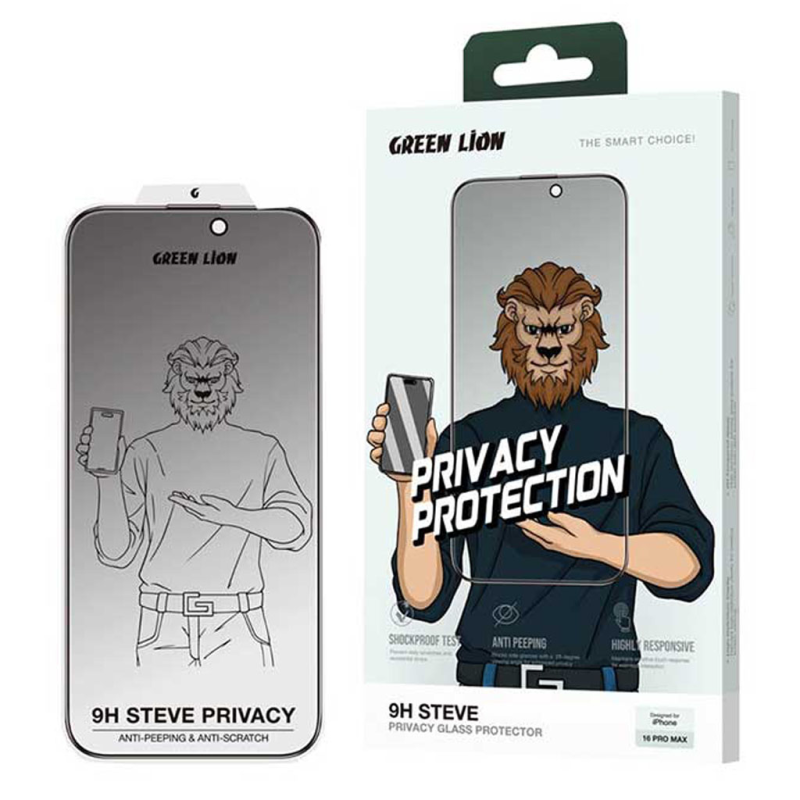 محافظ صفحه نمایش حریم شخصی گوشی اپل iphone 16 pro max گرین لاین مدل 9H Steve privacy