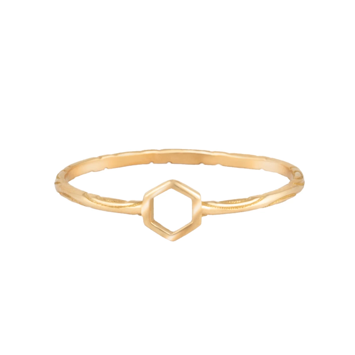 انگشتر طلای زنانه 18 عیار بان گالری مدل مینیمال هگزا توخالی ماد-0.66 انگشتر طلای زنانه 18 عیار بان گالری مدل مینیمال هگزا توخالی ماد-0.66