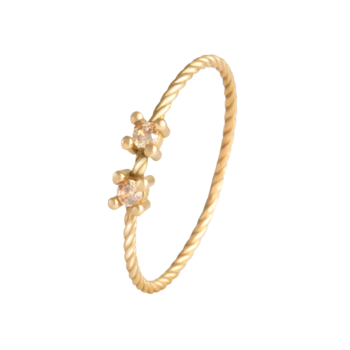 انگشتر طلای زنانه 18 عیار بان گالری مدل طنابی دو نگین شامپاینی-0.67 انگشتر طلای زنانه 18 عیار بان گالری مدل طنابی دو نگین شامپاینی-0.67