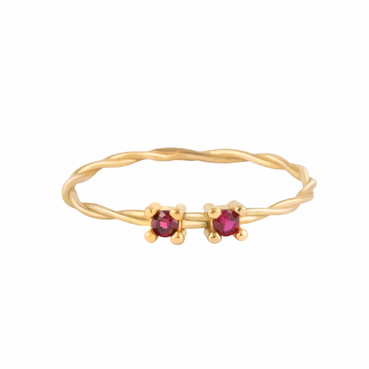 انگشتر طلای زنانه 18 عیار بان گالری مدل سبک طنابی دو نگین اناری-0.65 انگشتر طلای زنانه 18 عیار بان گالری مدل سبک طنابی دو نگین اناری-0.65