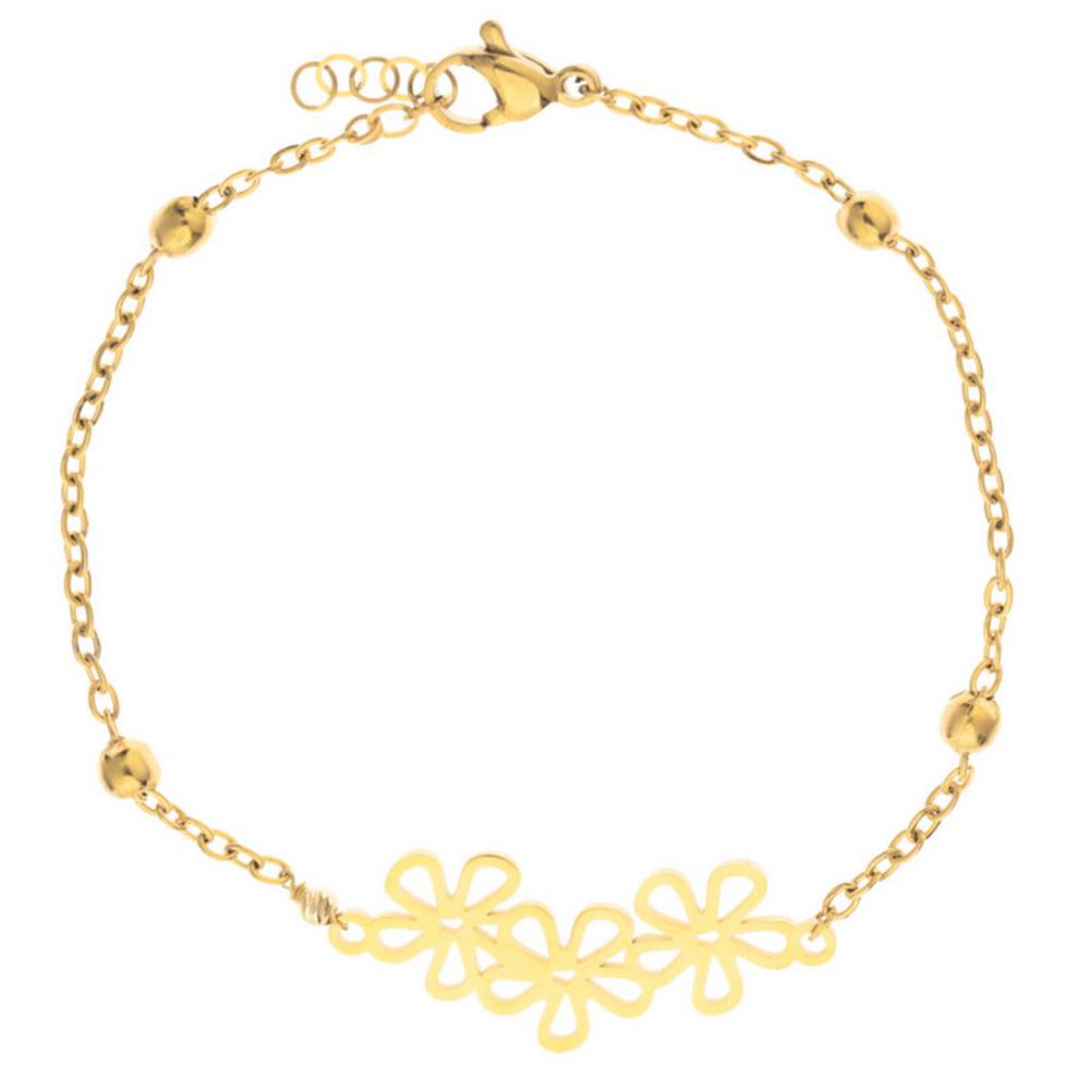 دستبند طلا 18عیار زنانه طرح سه گل و البرنادو دستبند طلا 18عیار زنانه طرح سه گل و البرنادو