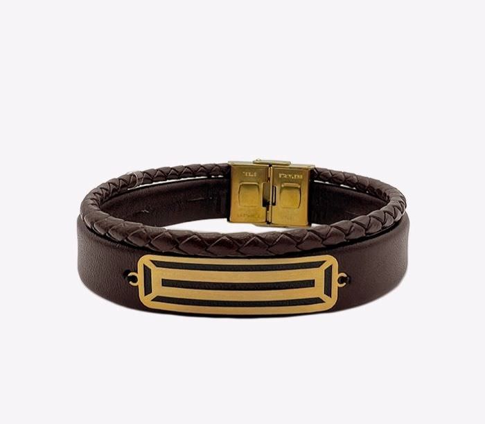 دستبند چرم طلا 18عیار طرح مستطیلی سه لاین دستبند چرم طلا 18عیار طرح مستطیلی سه لاین