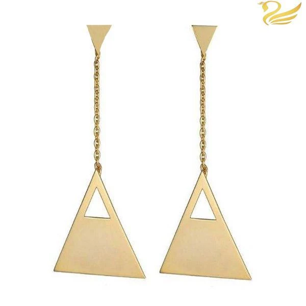 گوشواره طلا 18 عیار زنانه قو طلایی طرح مثلث و ذوزنقه آویزی-1.00