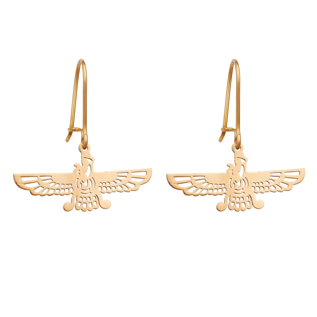 گوشواره طلا 18 عیار زنانه قو طلایی طرح فروهر -1.66