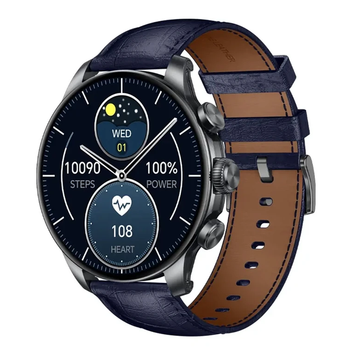 ساعت هوشمند گلوریمی مدل GX CLASSICFIT (LIMITED EDITION) بند چرمی-بدنه مشکی بند سرمه ای ساعت هوشمند گلوریمی مدل GX CLASSICFIT (LIMITED EDITION) بند چرمی-بدنه مشکی بند سرمه ای