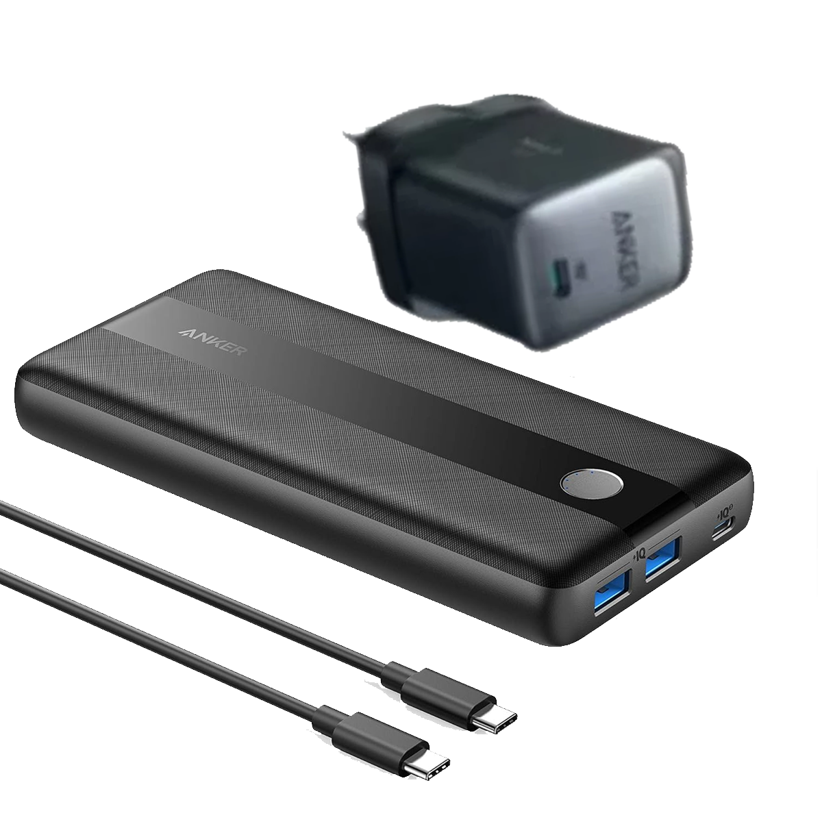 پاوربانک انکر مدل A1284 ظرفیت 19200 میلی آمپر ساعت به همراه شارژر دیواری انکر مدل Nano 65W و کابل دو سر تایپ سی پاوربانک انکر مدل A1284 ظرفیت 19200 میلی آمپر ساعت به همراه شارژر دیواری انکر مدل Nano 65W و کابل دو سر تایپ سی