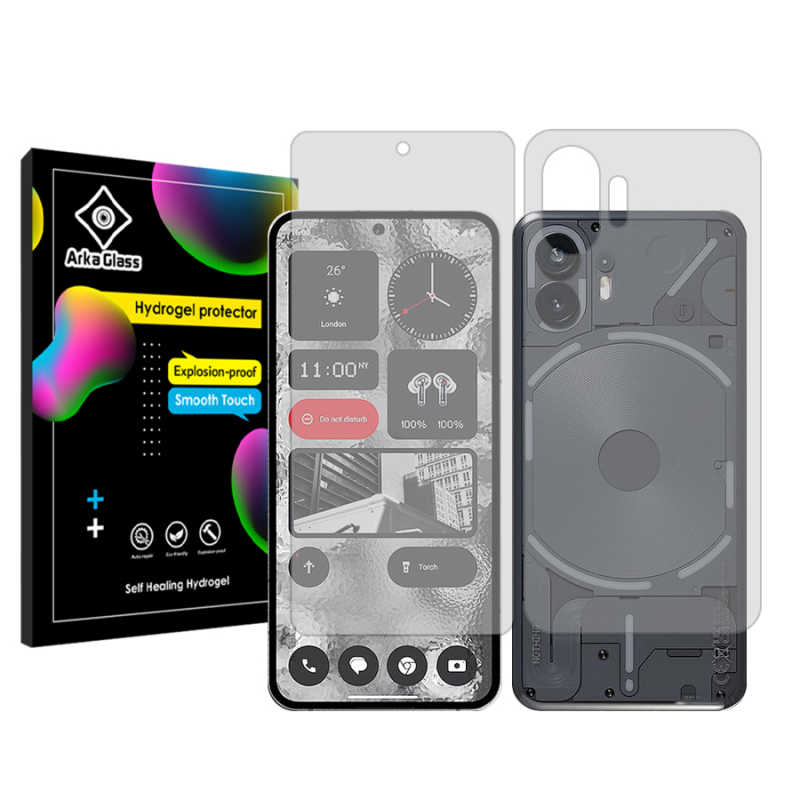 محافظ صفحه نمایش شفاف آرکا گلس مدل Tough مناسب برای گوشی موبایل ناتینگ فون 2 به همراه محافظ پشت گوشی محافظ صفحه نمایش شفاف آرکا گلس مدل Tough مناسب برای گوشی موبایل ناتینگ فون 2 به همراه محافظ پشت گوشی