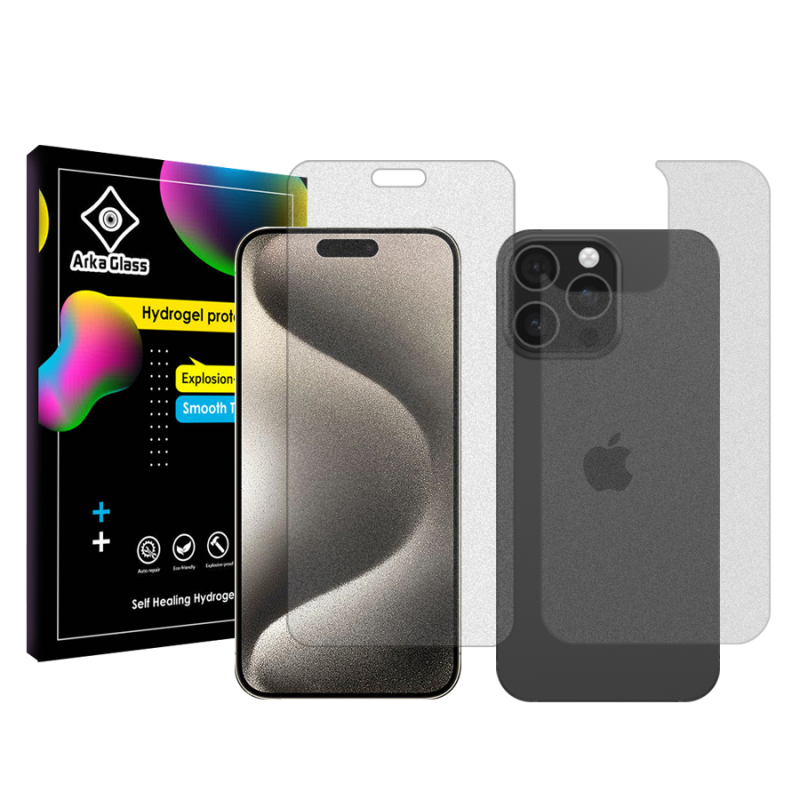 محافظ صفحه نمایش مات آرکا گلس مدل Tough مناسب برای گوشی موبایل اپل iPhone 15 Pro Max به همراه محافظ پشت گوشی محافظ صفحه نمایش مات آرکا گلس مدل Tough مناسب برای گوشی موبایل اپل iPhone 15 Pro Max به همراه محافظ پشت گوشی