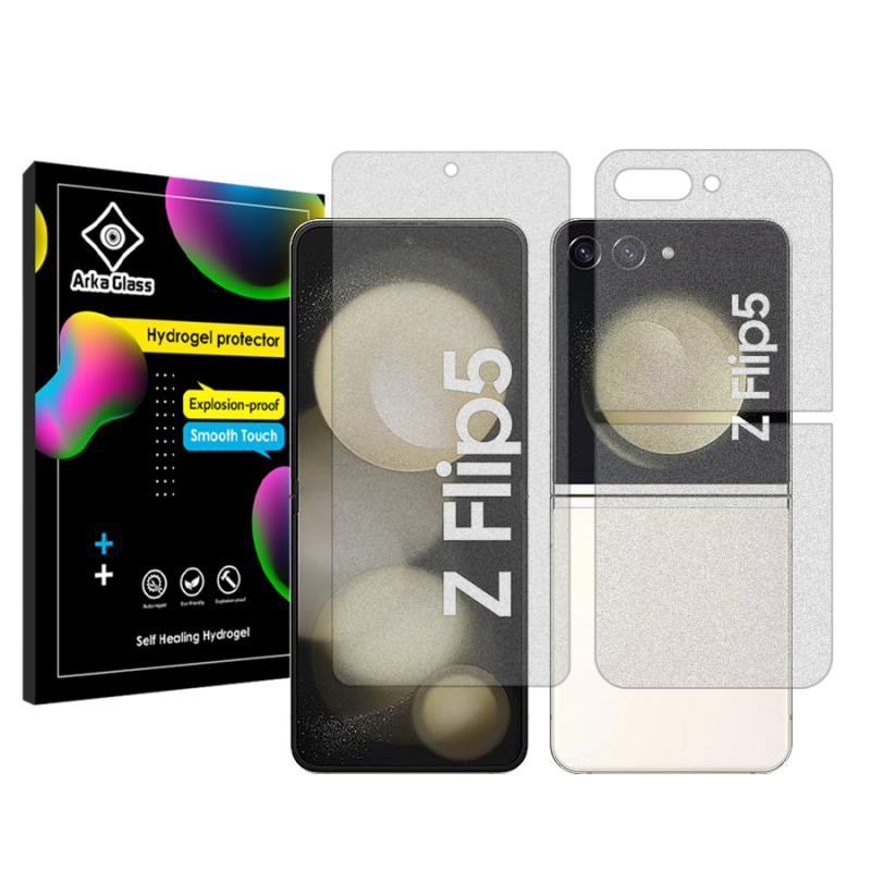 محافظ صفحه نمایش مات آرکا گلس مدل Tough مناسب برای گوشی موبایل سامسونگ Galaxy Z Flip5 به همراه محافظ پشت گوشی محافظ صفحه نمایش مات آرکا گلس مدل Tough مناسب برای گوشی موبایل سامسونگ Galaxy Z Flip5 به همراه محافظ پشت گوشی