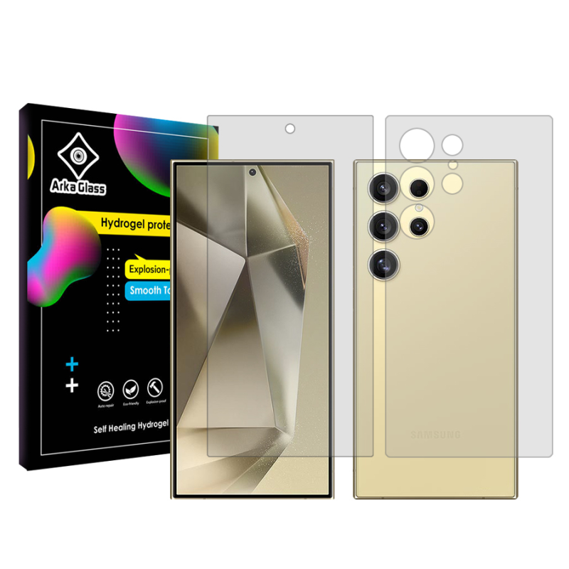 محافظ صفحه نمایش شفاف آرکا گلس مدل Tough مناسب برای گوشی موبایل سامسونگ Galaxy S24 Ultra به همراه محافظ پشت گوشی