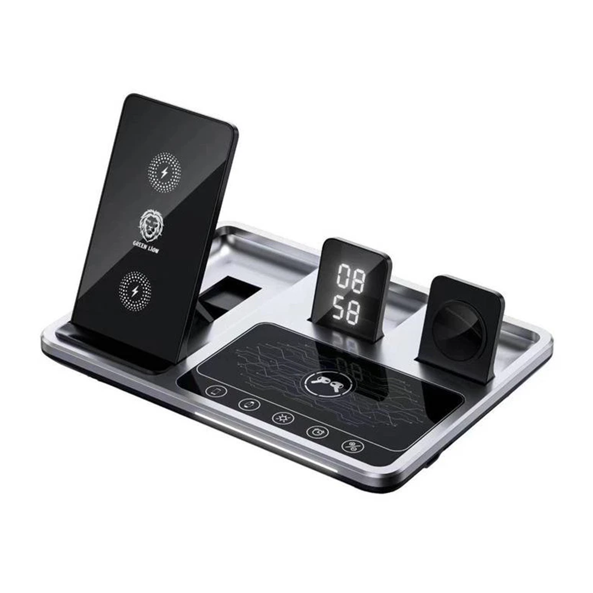 شارژر بی سیم گرین لاین مدل GN4IN1WCSBK توان 15 وات شارژر بی سیم گرین لاین مدل GN4IN1WCSBK توان 15 وات