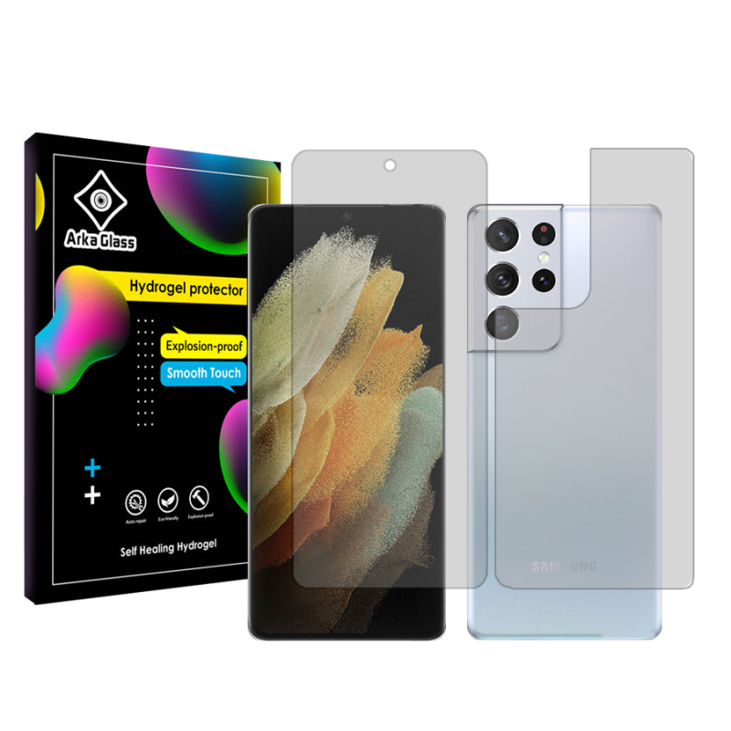 محافظ صفحه نمایش شفاف آرکا گلس مدل Tough مناسب برای گوشی موبایل سامسونگ Galaxy S21 Ultra 5G به همراه محافظ پشت گوشی