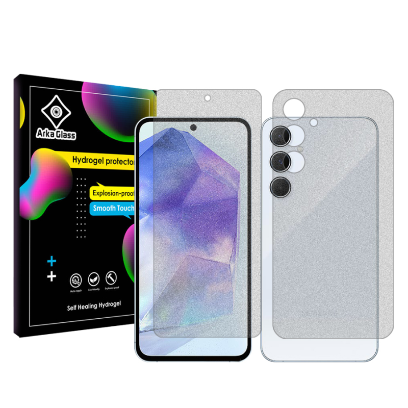 محافظ صفحه نمایش مات آرکا گلس مدل Tough مناسب برای گوشی موبایل سامسونگ Galaxy A55 5G به همراه محافظ پشت گوشی محافظ صفحه نمایش مات آرکا گلس مدل Tough مناسب برای گوشی موبایل سامسونگ Galaxy A55 5G به همراه محافظ پشت گوشی