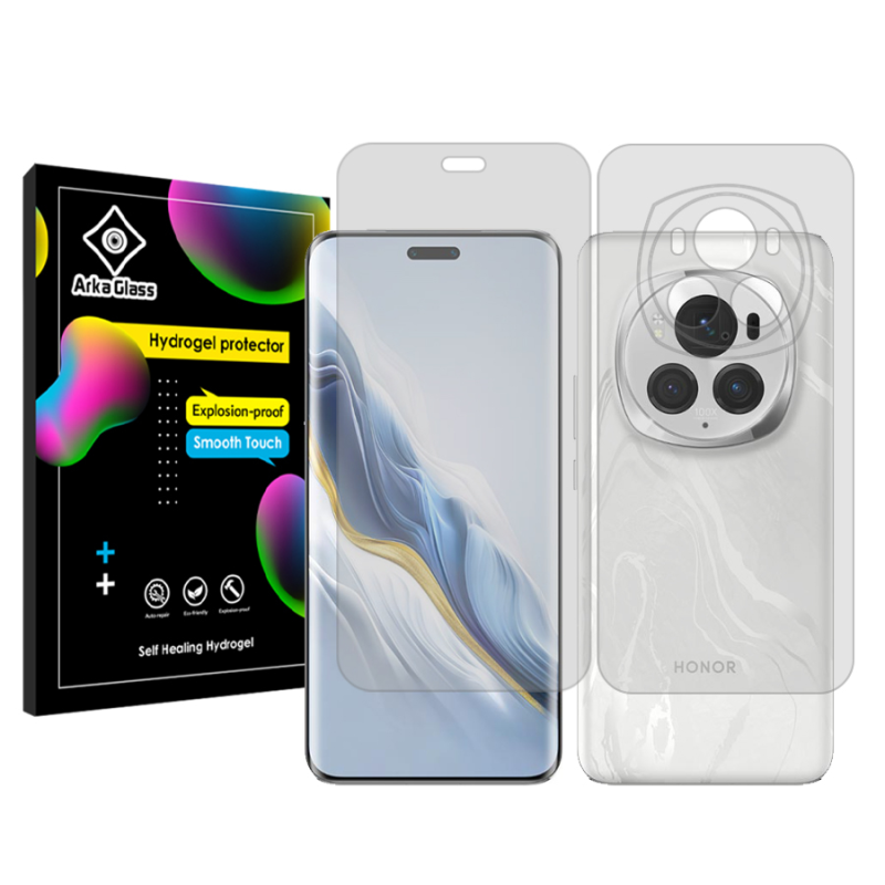 محافظ صفحه نمایش شفاف آرکا گلس مدل Tough مناسب برای گوشی موبایل آنر Magic 6 Pro  به همراه محافظ پشت گوشی محافظ صفحه نمایش شفاف آرکا گلس مدل Tough مناسب برای گوشی موبایل آنر Magic 6 Pro  به همراه محافظ پشت گوشی