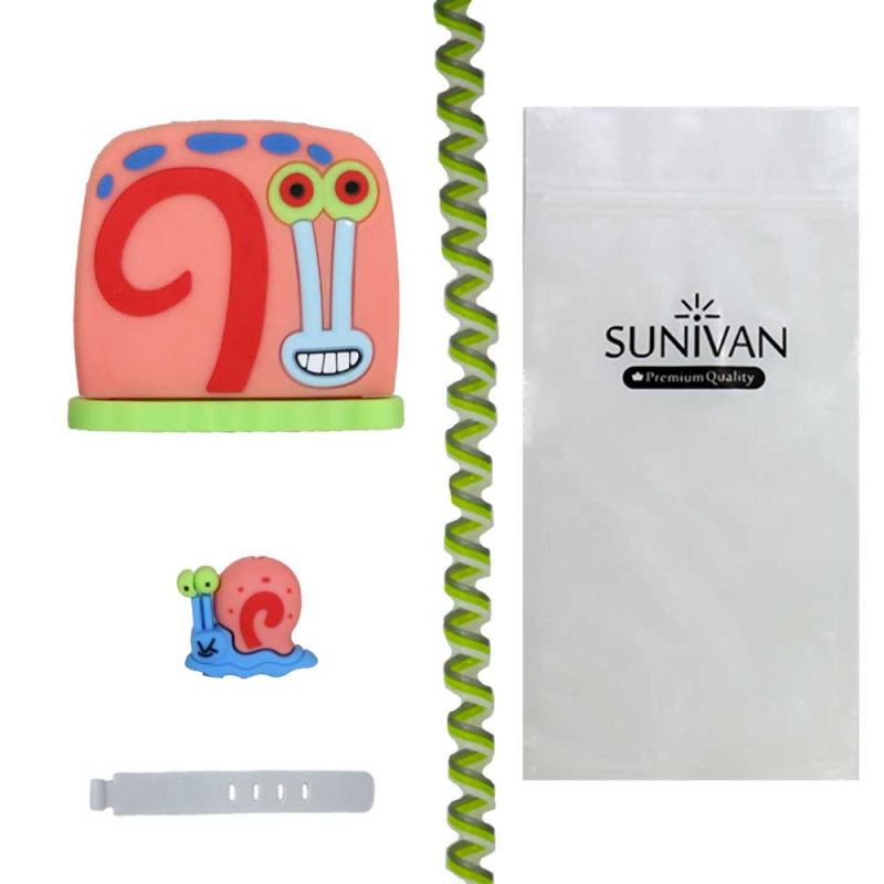 محافظ شارژر دیواری سانیوان طرح عروسکی حلزون گری به همراه محافظ کابل مجموعه 4 عددی محافظ شارژر دیواری سانیوان طرح عروسکی حلزون گری به همراه محافظ کابل مجموعه 4 عددی