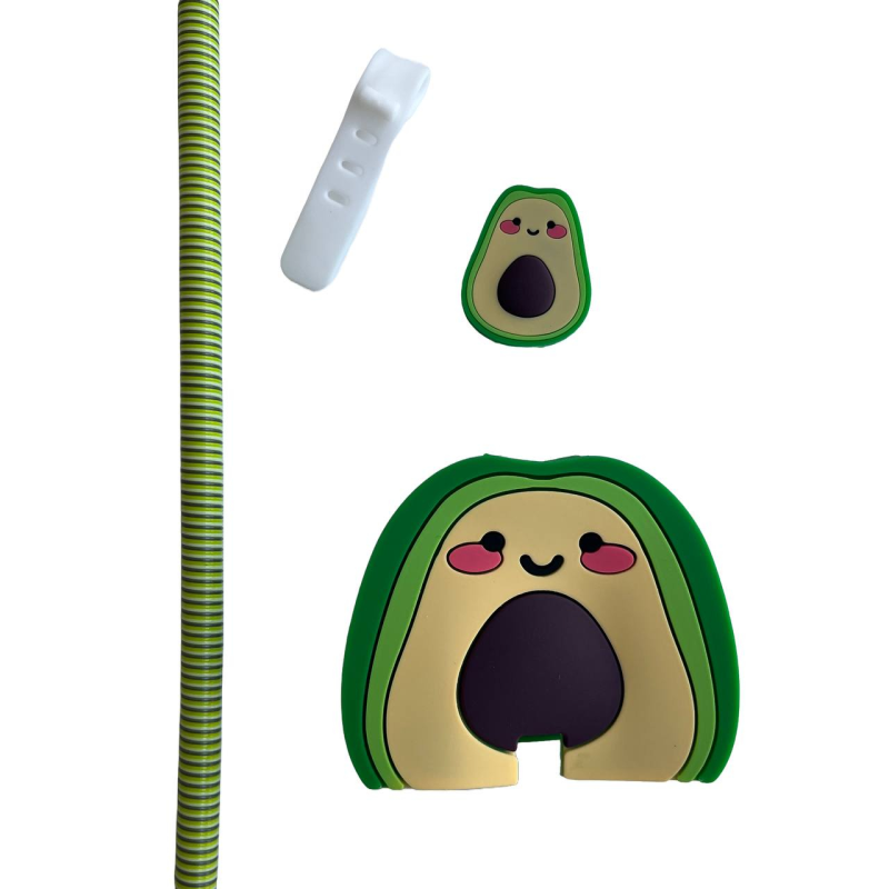 محافظ کابل طرح پیکسی خرس مدل آواکادو به همراه محافظ شارژر دیواری مجموعه 4 عددی