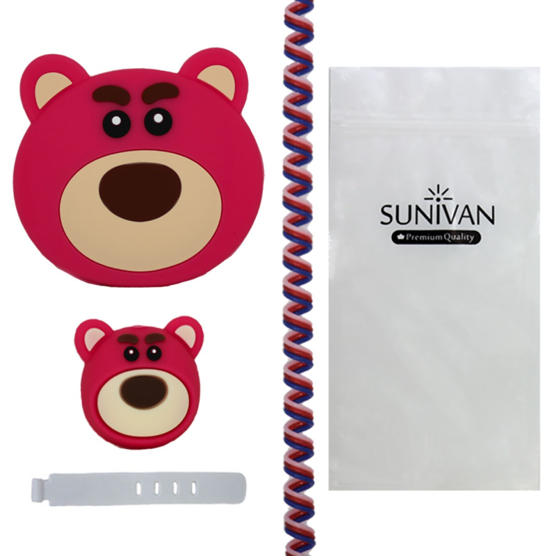 محافظ کابل و شارژر دیواری سانیوان مدل عروسکی طرح خرس لوتسو مجموعه 4 عددی