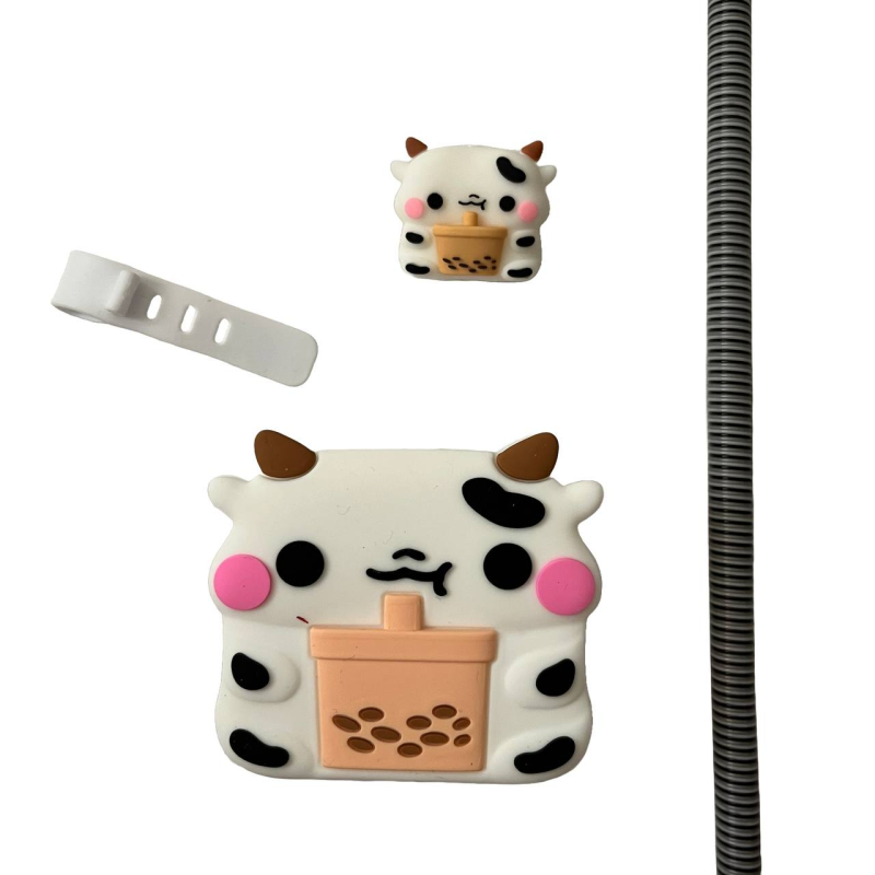 محافظ کابل طرح گاو مدل Silicon به همراه محافظ شارژ دیواری مجموعه 4 عددی محافظ کابل طرح گاو مدل Silicon به همراه محافظ شارژ دیواری مجموعه 4 عددی