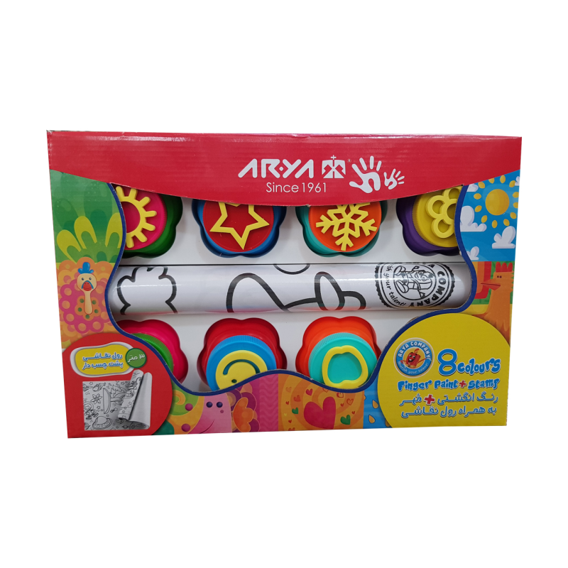 رنگ انگشتی 8 رنگ آریا کد 7031 به همراه رول رنگ رنگ انگشتی 8 رنگ آریا کد 7031 به همراه رول رنگ