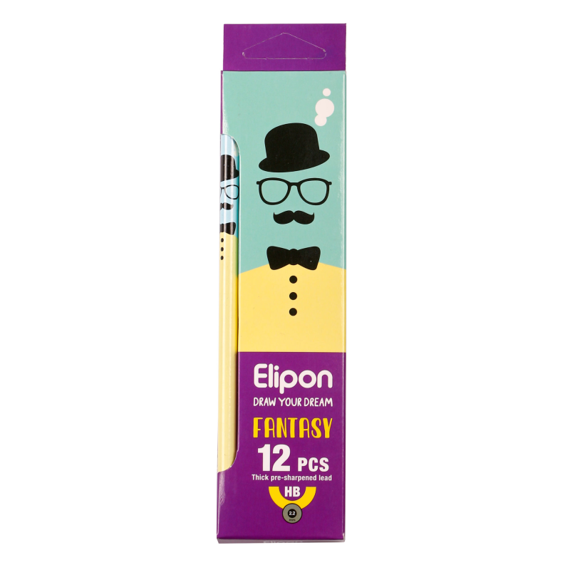 مداد مشکی الیپون مدل فانتزی گرد کد 8101412 بسته 12 عددی 