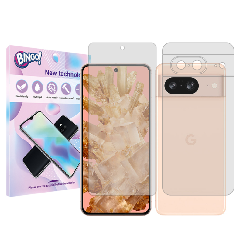 محافظ صفحه نمایش شفاف بینگو مدل Tough مناسب برای گوشی موبایل گوگل Pixel 8  به همراه محافظ پشت گوشی محافظ صفحه نمایش شفاف بینگو مدل Tough مناسب برای گوشی موبایل گوگل Pixel 8  به همراه محافظ پشت گوشی