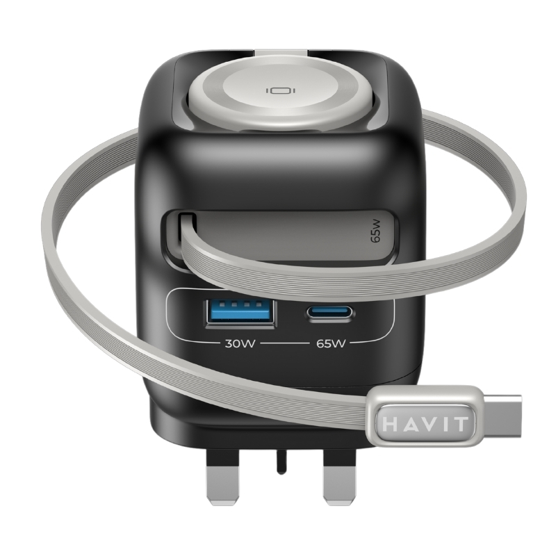 شارژر 65 وات 2 پورت هویت مدل UC252 به همراه کابل جمع شونده شارژر 65 وات 2 پورت هویت مدل UC252 به همراه کابل جمع شونده