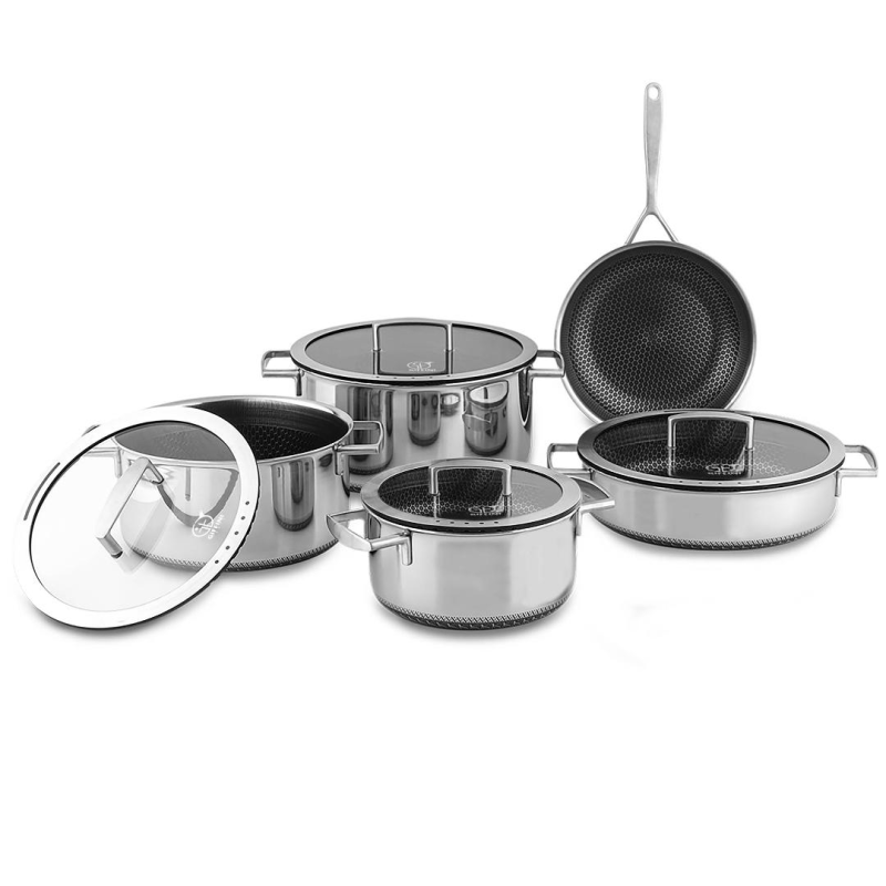 سرویس قابلمه و تابه 9 پارچه استیل جی فی نی مدل 09 سرویس قابلمه و تابه 9 پارچه استیل جی فی نی مدل 09