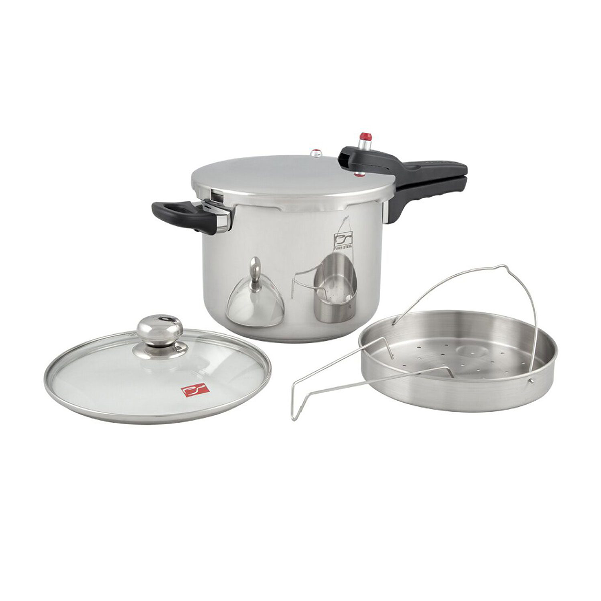 زودپز 6 لیتری پارس استیل به همراه درب پیرکس و سبد بخارپز-استیل