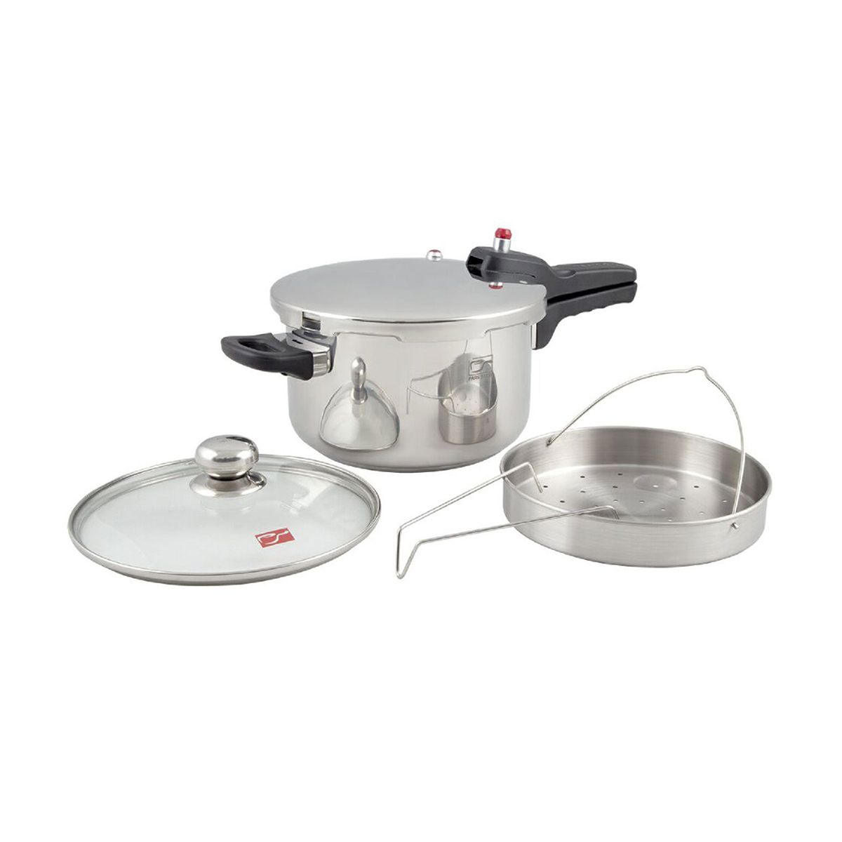 زودپز 4/5 لیتری پارس استیل به همراه درب پیرکس و سبد بخارپز-استیل