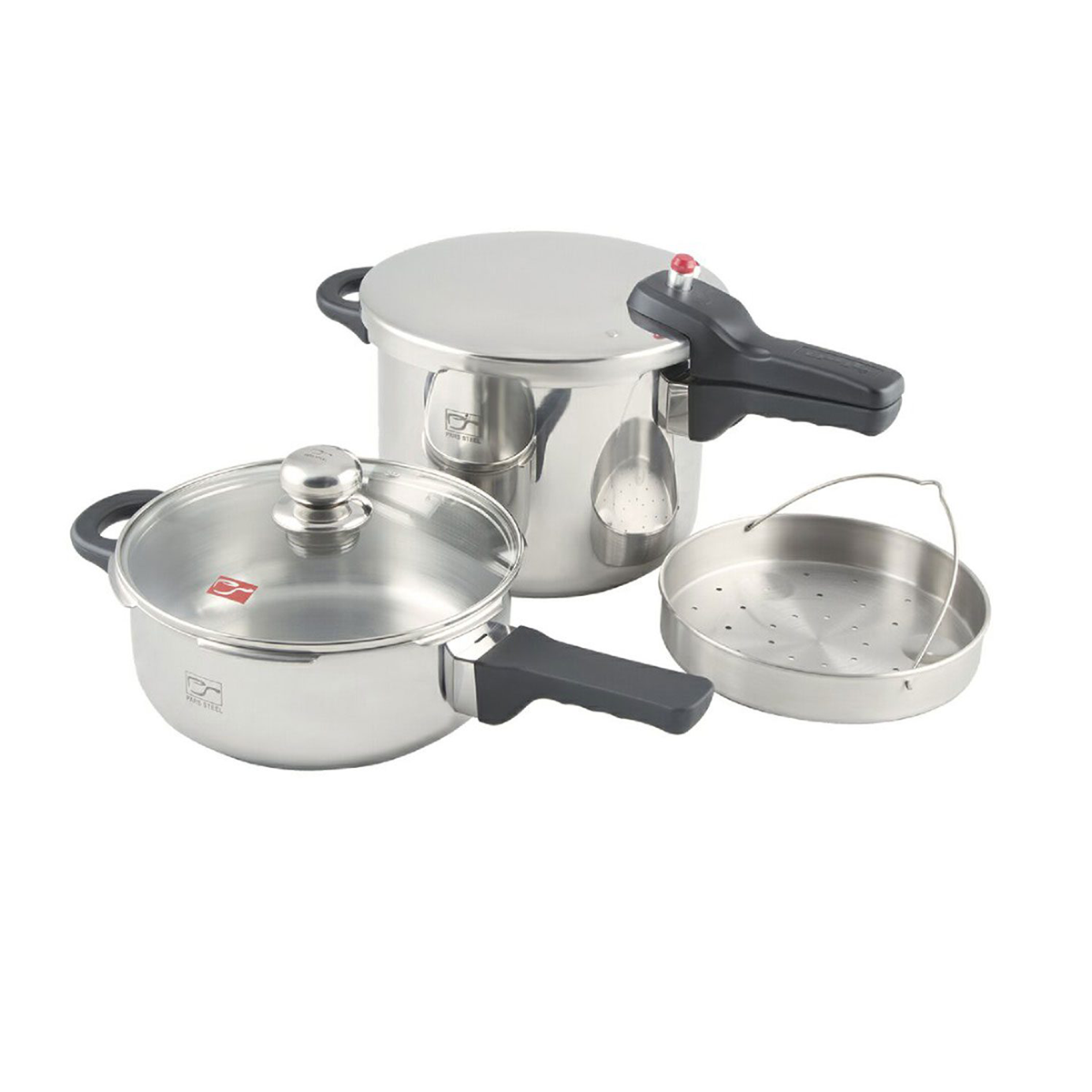 زودپز دوقلو 3 و 6 لیتری پارس استیل به همراه درب پیرکس و سبد بخارپز-استیل زودپز دوقلو 3 و 6 لیتری پارس استیل به همراه درب پیرکس و سبد بخارپز-استیل