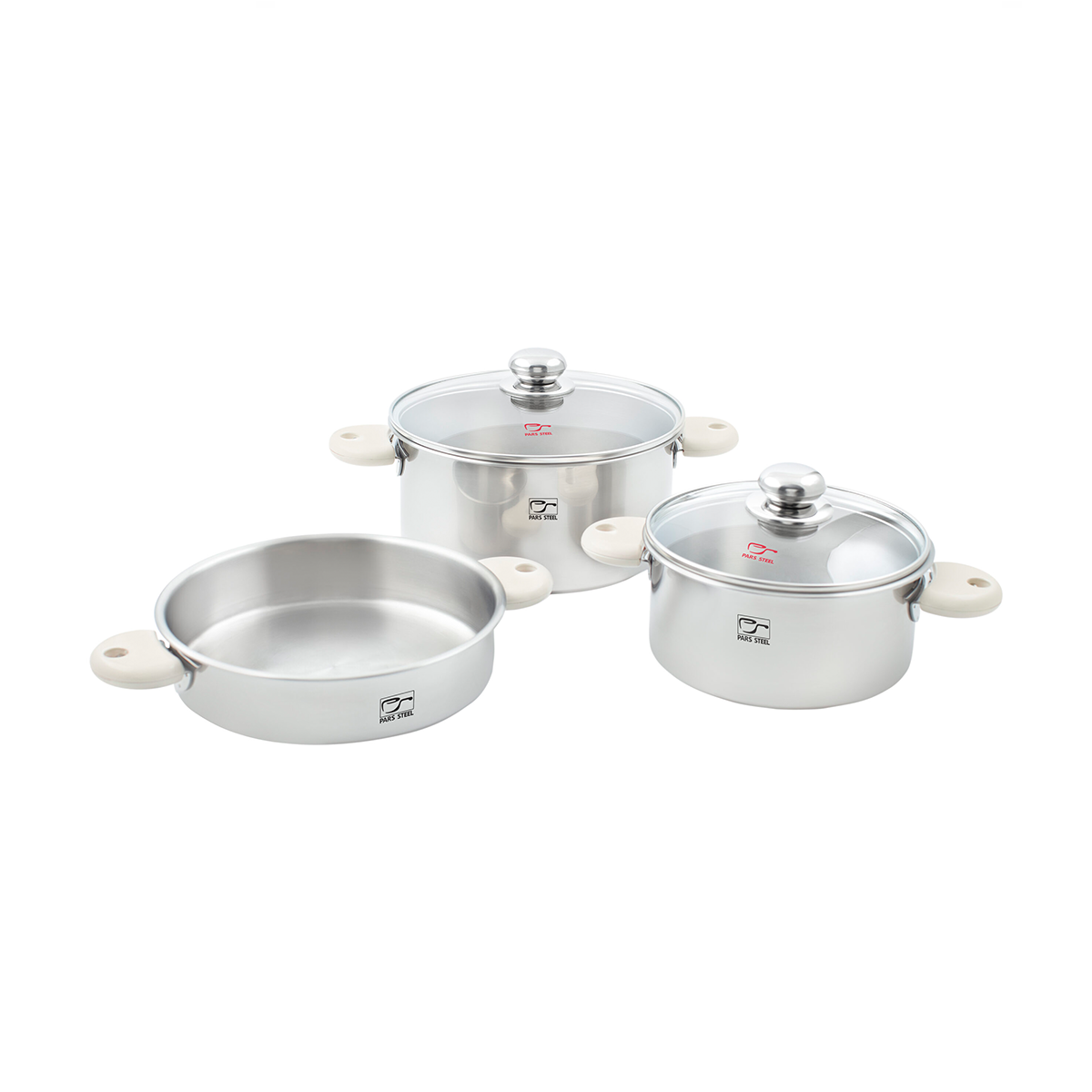 سرویس قابلمه 5 پارچه استیل پارس استیل مدل رایکا-کرم