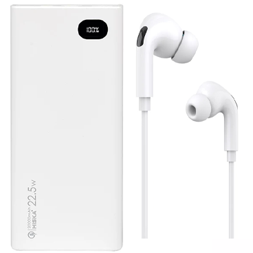 پک پاوربانک هیسکا مدل QI-216PD و هندزفری با سیم HK-729