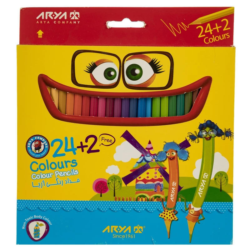 مداد رنگی 2+24 رنگ آریا مدل 3017-چند رنگ مداد رنگی 2+24 رنگ آریا مدل 3017-چند رنگ