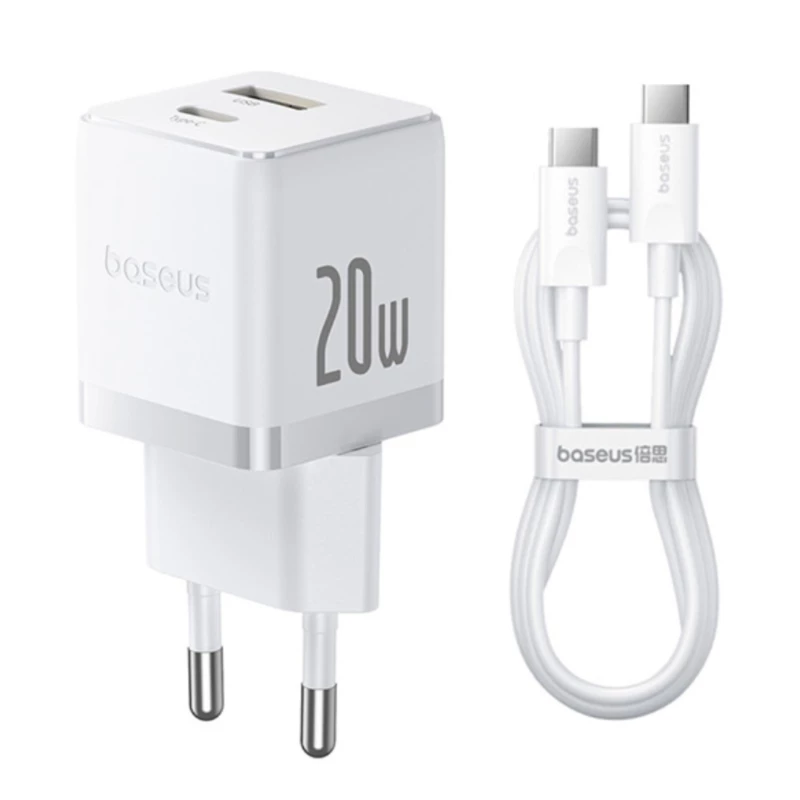 شارژر دیواری باسئوس مدل 20W Palm به همراه کابل USB-C به توان 20 وات -سفید