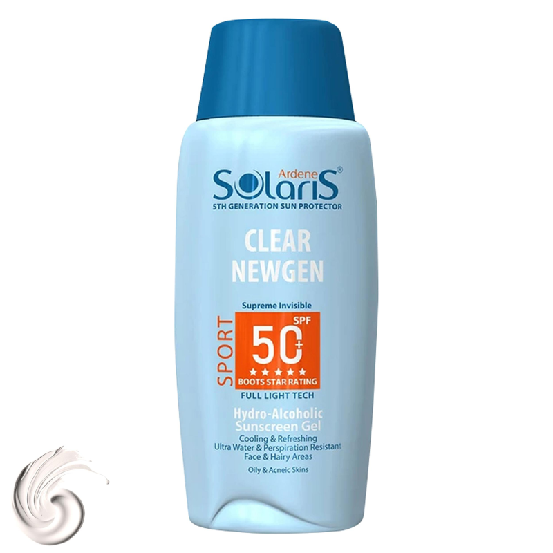 ژل ضدآفتاب بی رنگ آردن سولاریس SPF50 مدل Clear Newgen مناسب پوست های چرب حجم 100 میلی لیتر- ژل ضدآفتاب بی رنگ آردن سولاریس SPF50 مدل Clear Newgen مناسب پوست های چرب حجم 100 میلی لیتر-