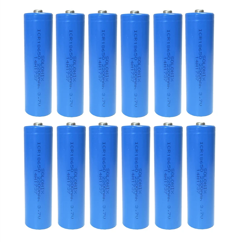 باتری لیتیوم یون قابل شارژ سولونیکس مدل ICR 18650 ظرفیت 2200 میلی آمپر مجموعه 12 عددی-آبی باتری لیتیوم یون قابل شارژ سولونیکس مدل ICR 18650 ظرفیت 2200 میلی آمپر مجموعه 12 عددی-آبی