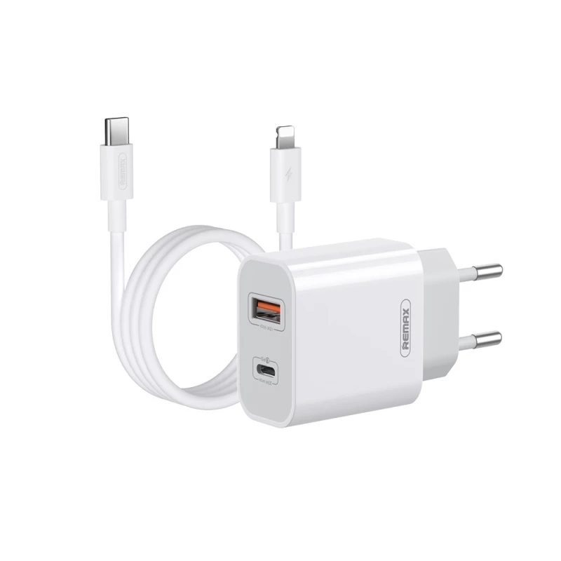 شارژر دیواری ریمکس مدل PD U68 به همراه کابل تایپ سی به لایتنینگ-سفید