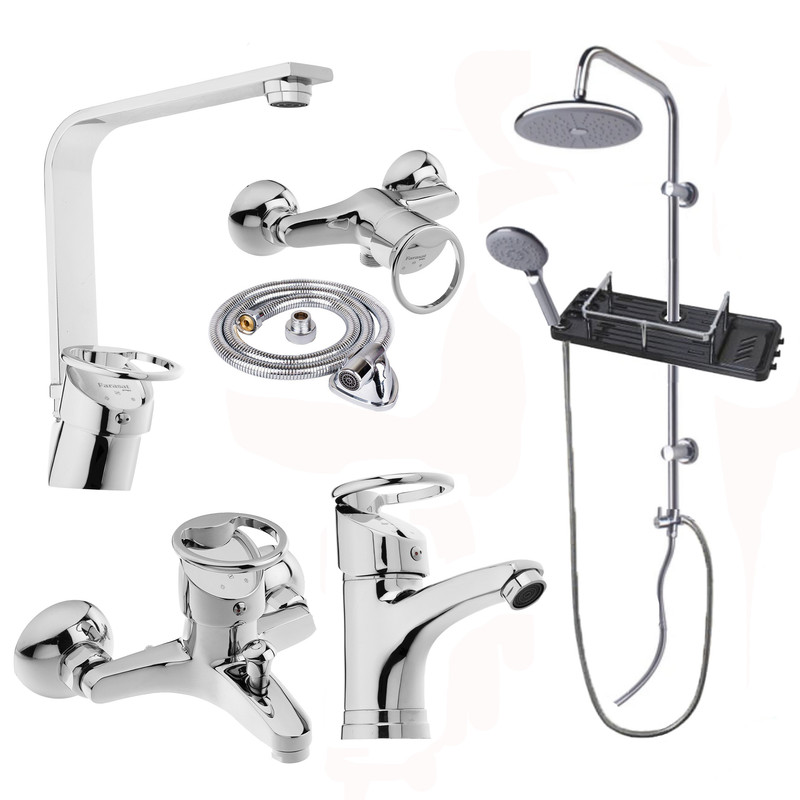 ست شیرآلات شیرآلات بهداشتی و ساختمانی توفیق مدل النگویی پلاس سبددار رسوبگیر مجموعه 6 عددی