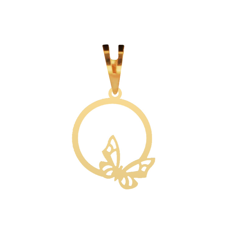 آویز گردنبند طلا عیار 750 شمیم گلد گالری مدل مینیمال دایره و پروانه کد P-100