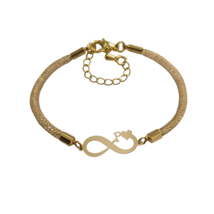 دستبند طلا 18 عیار زنانه شمیم گلد گالری مدل بینهایت و حرف P کد D71-9 دستبند طلا 18 عیار زنانه شمیم گلد گالری مدل بینهایت و حرف P کد D71-9