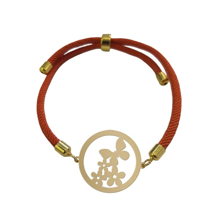 دستبند طلا 18 عیار زنانه شمیم گلد گالری طرح مینیمال گل و پروانه کد D33-16