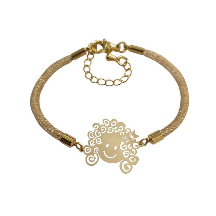 دستبند طلا 18 عیار زنانه شمیم گلد گالری مدل دختر مو فرفری کد D-9