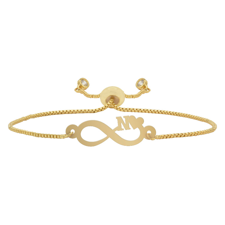 دستبند طلا 18 عیار زنانه شمیم گلد گالری مدل بینهایت و حرف N کد D64-22 دستبند طلا 18 عیار زنانه شمیم گلد گالری مدل بینهایت و حرف N کد D64-22