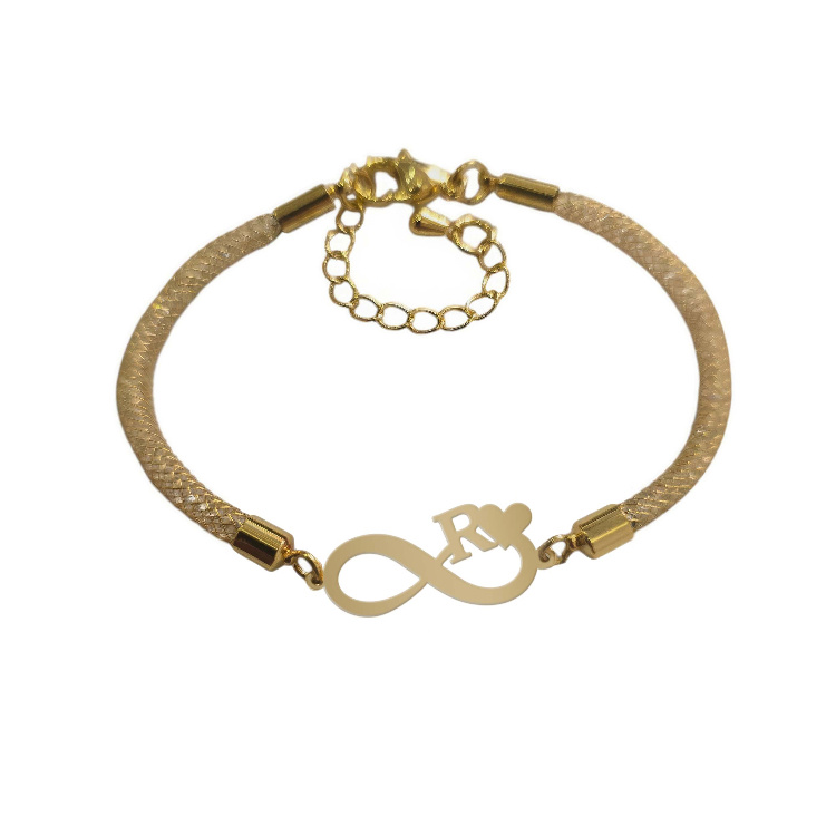 دستبند طلا 18 عیار زنانه شمیم گلد گالری طرح بی نهایت و حرف R کد D68-9